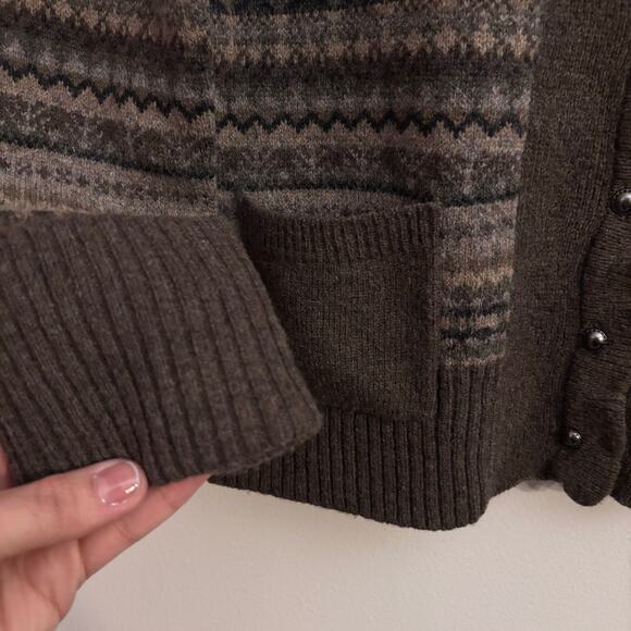 Eddie Bauer Lambswool Fair Isle Cardigan Brown Nordic Cozy Button Front Size M - Picture 5 of 7